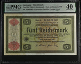 1934 GERMANY THIRD REICH 5 REICHSMARK CONVERSION FUND FOR, FOREIGN DEBTS GER207 A 0628307 ( PMG ) XF 40 - PMG WORLD BANKNOTES - Cambridgeshire Coins