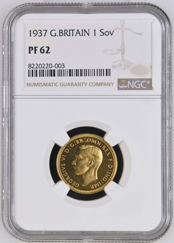 1937 GOLD PROOF 1 SOVEREIGN ( NGC ) PF 62 - NGC GOLD COINS - Cambridgeshire Coins