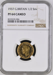 1937 GOLD PROOF 1/2 SOVEREIGN ( NGC ) PF 64 CAMEO - NGC GOLD COINS - Cambridgeshire Coins