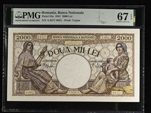 1941 ROMANIA BANCA NATIONALA 2000 LEI BANKNOTE P53a PMG 67 SUPERB GEM UNC - PMG CERTIFIED WORLD BANKNOTES - Cambridgeshire Coins