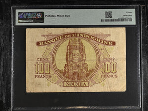 1942 NEW CALEDONIA BANQUE DE L'INDOCHINE 100 FRANCS BANKNOTE P44 PMG 15 CHOICE FINE - PMG CERTIFIED WORLD BANKNOTES - Cambridgeshire Coins