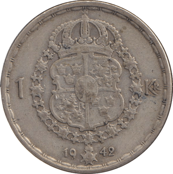 1942 SILVER ONE KRONER SWEDEN - SILVER WORLD COINS - Cambridgeshire Coins