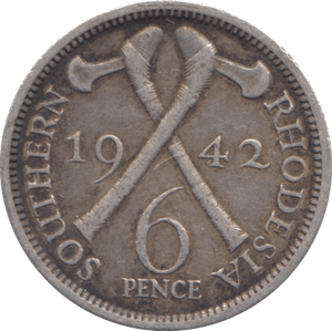 1942 SILVER SIXPENCE RHODESIA - SILVER WORLD COINS - Cambridgeshire Coins