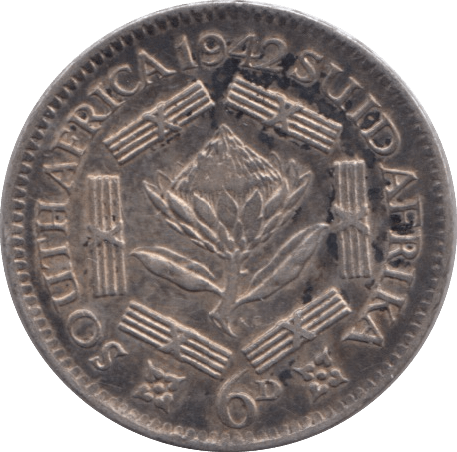 1942 SILVER SIXPENCE SOUTH AFRICA - SILVER WORLD COINS - Cambridgeshire Coins