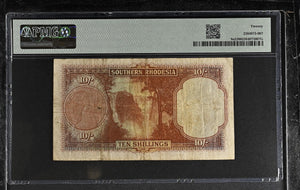 1942 SOUTHERN RHODESIA/BRITISH RHODESIA 10 SHILLINGS BANKNOTE P9A2 PMG 20 VERY FINE - PMG CERTIFIED WORLD BANKNOTES - Cambridgeshire Coins