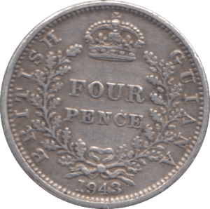 1943 SILVER FOURPENCE BRITISH INDIA - SILVER WORLD COINS - Cambridgeshire Coins
