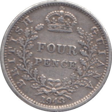 1943 SILVER FOURPENCE BRITISH INDIA - SILVER WORLD COINS - Cambridgeshire Coins