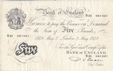 1949 WHITE FIVE POUND NOTE MAY 2ND LONDON BANK OF ENGLAND BEALE W£5 - 21 - £5 BANKNOTES WHITE - Cambridgeshire Coins