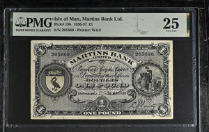 1953 1ST MAY ISLE OF MAN MARTINS BANK BANKNOTE P19B PMG 25 VERY FINE - PMG CERTIFIED WORLD BANKNOTES - Cambridgeshire Coins