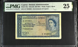 1955 - 60 CYPRUS 250 MILS BRITISH ADMINISTRATION P33a 25 PMG - PMG CERTIFIED WORLD BANKNOTES - Cambridgeshire Coins