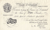 1956 WHITE FIVE POUND NOTE APRIL 10TH BANK OF ENGLAND O'BRIEN REF W£5 - 10 - £5 BANKNOTES WHITE - Cambridgeshire Coins