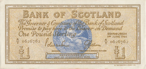 1966 BANK OF SCOTLAND ONE POUND REF SCOT - 29 - WORLD BANKNOTES - Cambridgeshire Coins