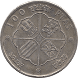 1966 SILVER 100 PESETAS SPAIN 3 - SILVER WORLD COINS - Cambridgeshire Coins