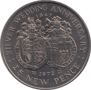 1972 GIBRALTAR SILVER WEDDING ANNIVERSARY 25 NEW PENCE - WORLD COINS - Cambridgeshire Coins