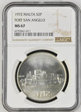 1972 MALTA FORT SAN ANGELO S2P MS 67 - NGC SILVER COINS - Cambridgeshire Coins