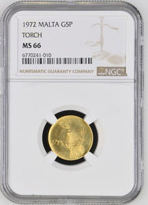 1972 MALTA TORCH Gold 5P MS 66 - NGC SILVER COINS - Cambridgeshire Coins