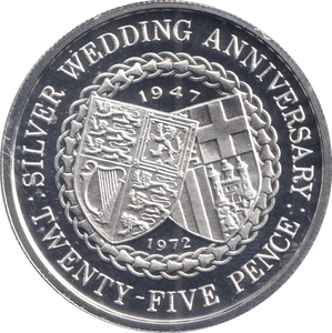 1972 SILVER TWENTY FIVE PENCE ISLE OF MAN SILVER WEDDING ANNIVERSARY - SILVER WORLD COINS - Cambridgeshire Coins