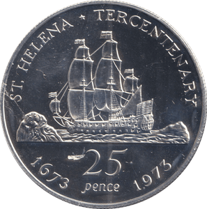 1973 SILVER TWENTY FIVE PENCE ST HELENA TERCENTENARY - SILVER WORLD COINS - Cambridgeshire Coins