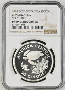 1974 BCCR COSTA RICA CONSERVATION SEA TURTLE S50COL PF 69 ULTRA CAMEO - NGC SILVER COINS - Cambridgeshire Coins