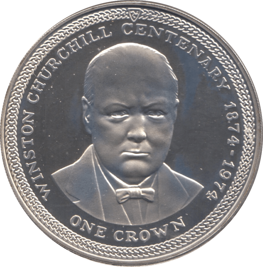 1974 SILVER PROOF CHURCHILL CENTENARY ISLE OF MAN CROWN - SILVER WORLD COINS - Cambridgeshire Coins