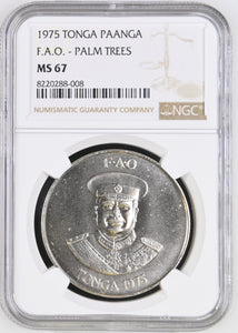 1975 SILVER PAANGA TONGA PALM TREES ( NGC ) MS67 - NGC SILVER COINS - Cambridgeshire Coins