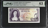 1976 - 77 COLOMBIA TWO PESOS ORO BANCO DE REPUBLICA P413b 63 PMG - PMG CERTIFIED WORLD BANKNOTES - Cambridgeshire Coins