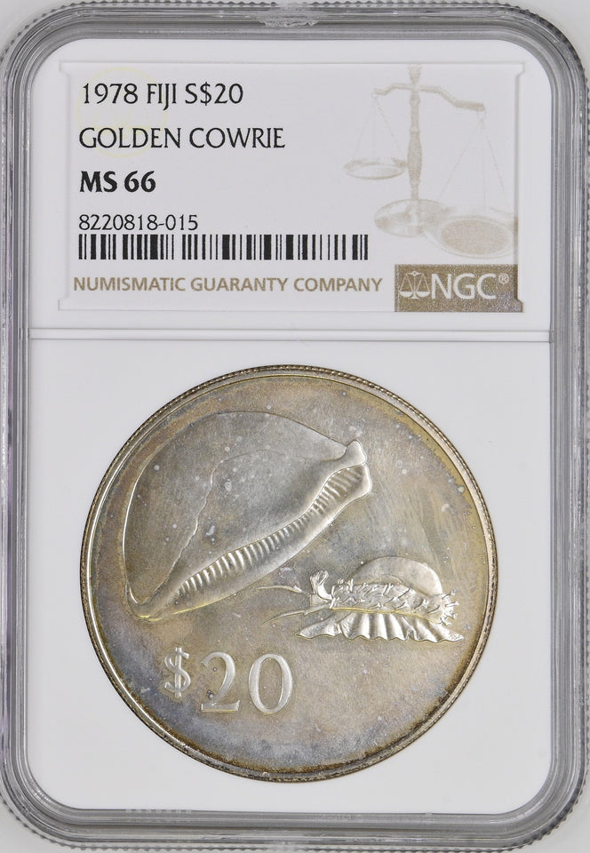 1978 SILVER FIJI $20 CONSERVATION GOLDEN COWRIE ( NGC ) MS68 - NGC SILVER COINS - Cambridgeshire Coins