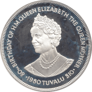 1980 SILVER PROOF $10 DOLLARS QUEEN MOTHER TUVALU - SILVER WORLD COINS - Cambridgeshire Coins