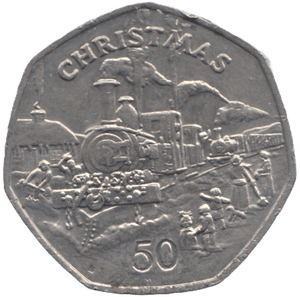 1984 CHRISTMAS 50P STEAM LOCOMOTIVE ISLE OF MAN - 50P CHRISTMAS COINS - Cambridgeshire Coins