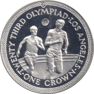 1984 SILVER ONE CROWN ISLE OF MAN TWENTY THIRD OLYMPICS - SILVER WORLD COINS - Cambridgeshire Coins