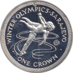 1984 SILVER ONE CROWN ISLE OF MAN WINTER OLYMPICS - SILVER WORLD COINS - Cambridgeshire Coins