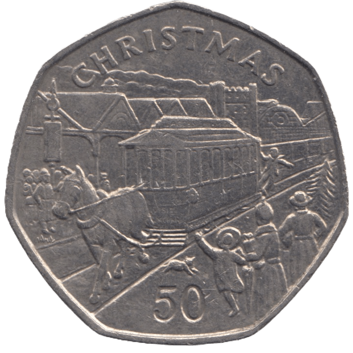 1986 CHRISTMAS HORSE AND TRAM 50P ISLE OF MAN - 50P CHRISTMAS COINS - Cambridgeshire Coins