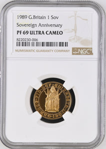 1989 GOLD PROOF SOVEREIGN ANNIVERSARY ( NGC ) PF 69 ULTRA CAMEO - NGC GOLD COINS - Cambridgeshire Coins