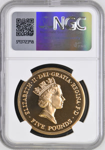 1990 GOLD PROOF £5 BIRTH OF QUEEN MOTHER (NGC) PF 69 ULTRA CAMEO - NGC GOLD COINS - Cambridgeshire Coins