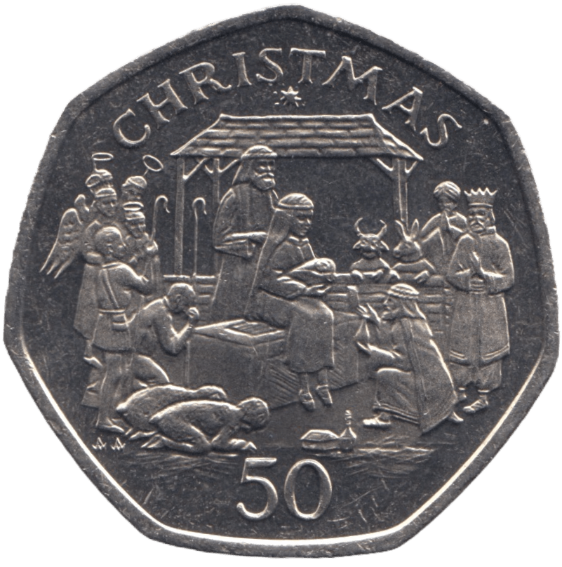 1991 BRILLIANT UNCIRCULATED CHRISTMAS NATIVITY 50P ISLE OF MAN - 50P CHRISTMAS COINS - Cambridgeshire Coins