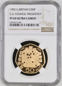 1992 GOLD PROOF 50P E.U. COUNCIL PRESIDENCY ( NGC ) PF 69 ULTRA CAMEO - NGC GOLD COINS - Cambridgeshire Coins