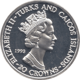 1993 SILVER PROOF CORONATION ANNIVERSARY TWENTY CROWNS TURKS AND CAICOS) - SILVER WORLD COINS - Cambridgeshire Coins