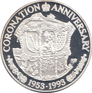 1993 SILVER PROOF CORONATION ANNIVERSARY TWENTY CROWNS TURKS AND CAICOS) - SILVER WORLD COINS - Cambridgeshire Coins