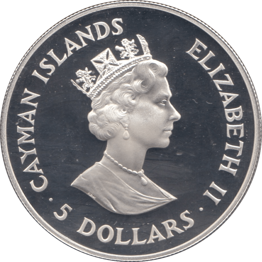 1993 SILVER PROOF FIVE DOLLARS CAYMAN ISLANDS - SILVER WORLD COINS - Cambridgeshire Coins