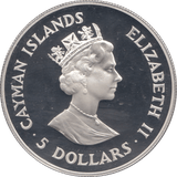 1993 SILVER PROOF FIVE DOLLARS CAYMAN ISLANDS - SILVER WORLD COINS - Cambridgeshire Coins