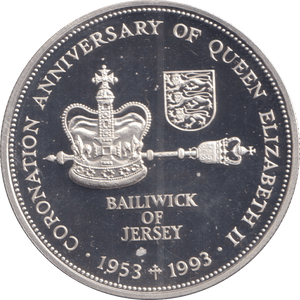 1993 SILVER TWO POUNDS BAILIWICK OF JERSEY CORONATION ANNIVERSARY - SILVER WORLD COINS - Cambridgeshire Coins