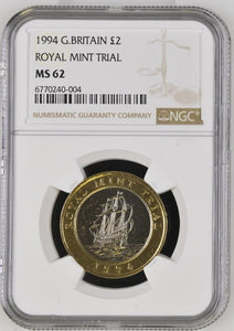 1994 £2 ROYAL MINT TRIAL GREAT BRITAIN ( NGC ) MS 62 - NGC CERTIFIED COINS - Cambridgeshire Coins