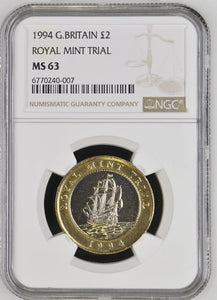 1994 £2 ROYAL MINT TRIAL GREAT BRITAIN ( NGC ) MS 63 - NGC CERTIFIED COINS - Cambridgeshire Coins