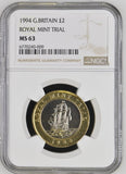 1994 £2 ROYAL MINT TRIAL GREAT BRITAIN ( NGC ) MS 63 - NGC CERTIFIED COINS - Cambridgeshire Coins