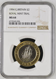 1994 £2 ROYAL MINT TRIAL GREAT BRITAIN ( NGC ) MS 64 - NGC CERTIFIED COINS - Cambridgeshire Coins