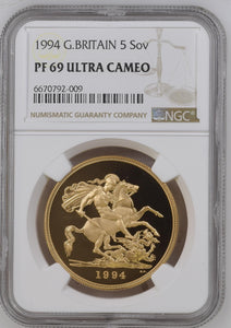 1994 GOLD PROOF £5 SOVEREIGN ( NGC ) PF 69 ULTRA CAMEO - NGC GOLD COINS - Cambridgeshire Coins