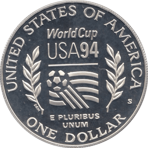 1994 SILVER PROOF WORLD CUP ONE DOLLAR USA - SILVER WORLD COINS - Cambridgeshire Coins