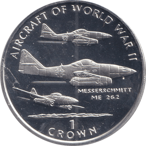 1995 SILVER ONE CROWN ISLE OF MAN MESSERSCHMITT ME 262 - SILVER WORLD COINS - Cambridgeshire Coins