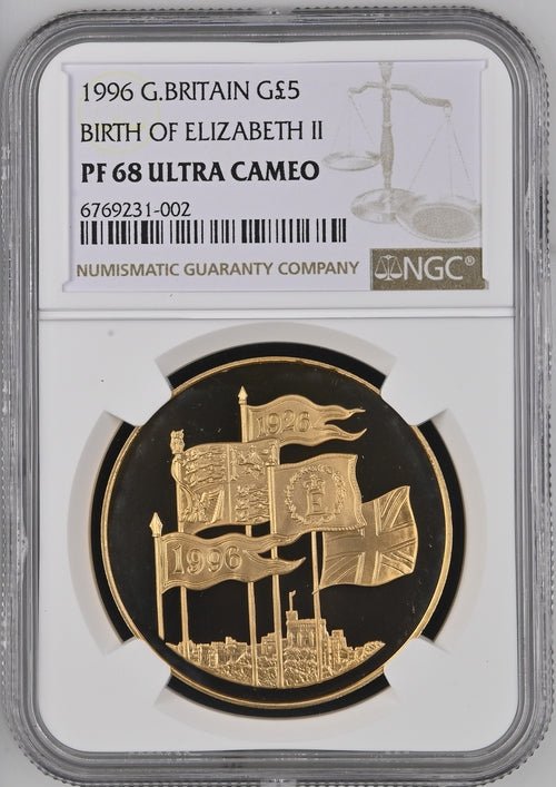 1996 GOLD FIVE POUND BIRTH OF ELIZABETH II (NGC) PF68 - NGC GOLD COINS - Cambridgeshire Coins