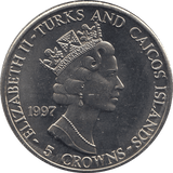 1997 CROWN JEWELS FIVE CROWNS TURKS AND CAICOS F325 - SILVER WORLD COINS - Cambridgeshire Coins